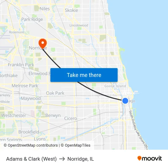 Adams & Clark (West) to Norridge, IL map