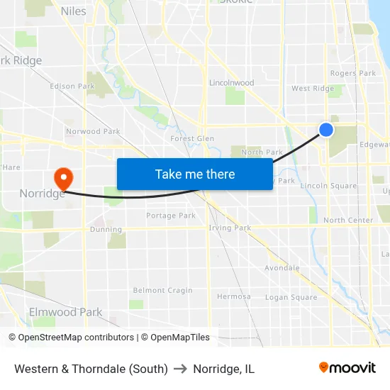 Western & Thorndale (South) to Norridge, IL map