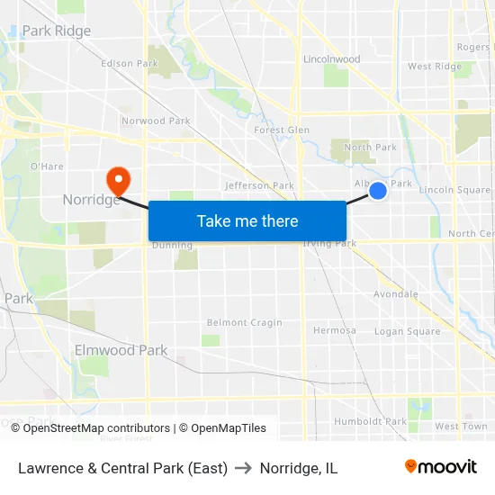 Lawrence & Central Park (East) to Norridge, IL map