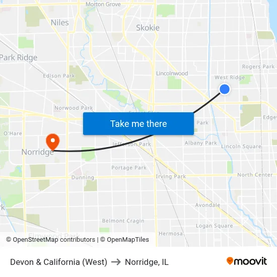 Devon & California (West) to Norridge, IL map