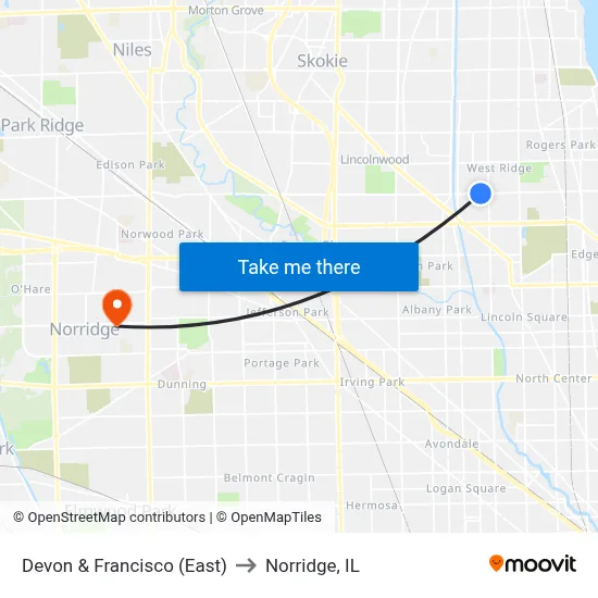 Devon & Francisco (East) to Norridge, IL map