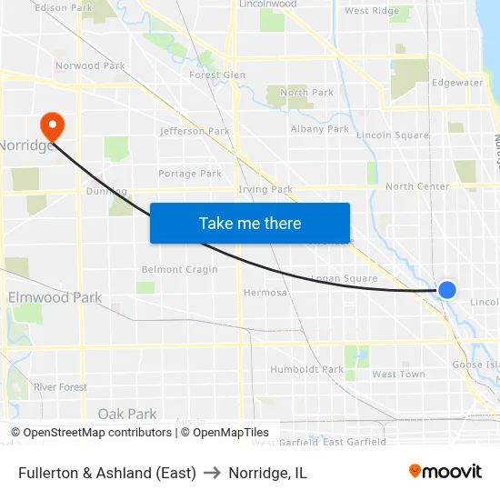 Fullerton & Ashland (East) to Norridge, IL map