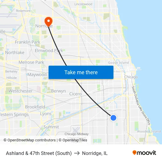Ashland & 47th Street (South) to Norridge, IL map