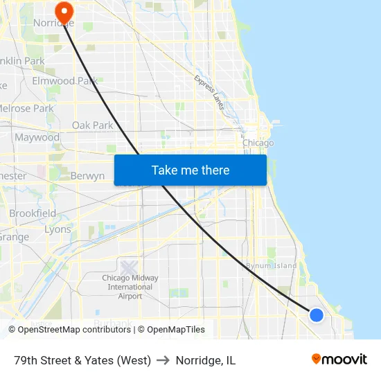 79th Street & Yates (West) to Norridge, IL map