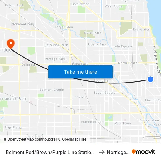 Belmont Red/Brown/Purple Line Station (East) to Norridge, IL map