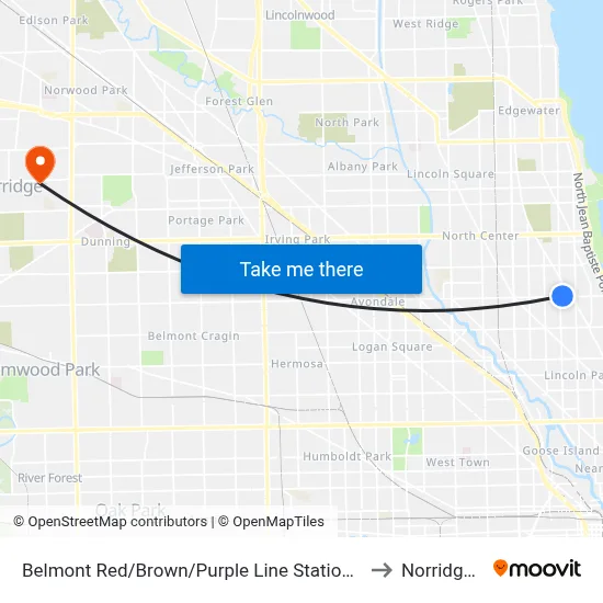 Belmont Red/Brown/Purple Line Station (West) to Norridge, IL map