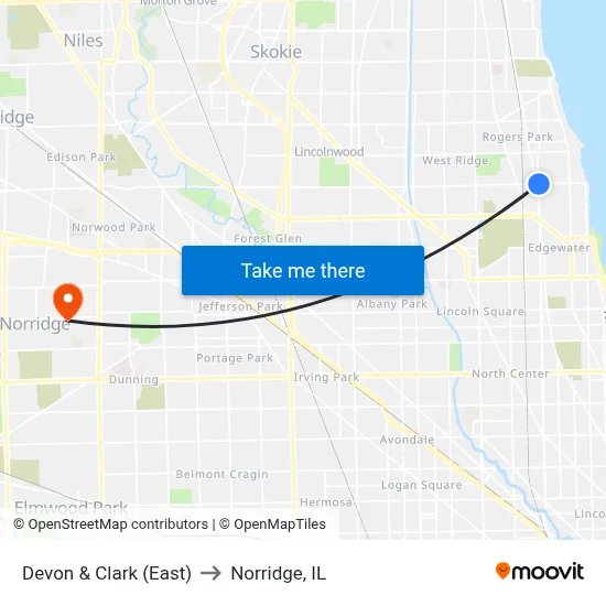 Devon & Clark (East) to Norridge, IL map