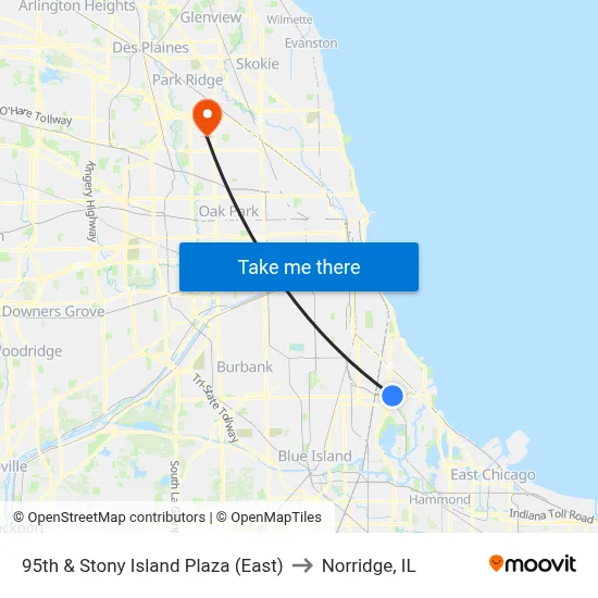 95th & Stony Island Plaza (East) to Norridge, IL map