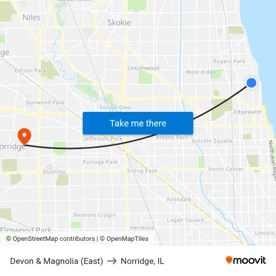Devon & Magnolia (East) to Norridge, IL map
