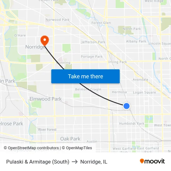 Pulaski & Armitage (South) to Norridge, IL map