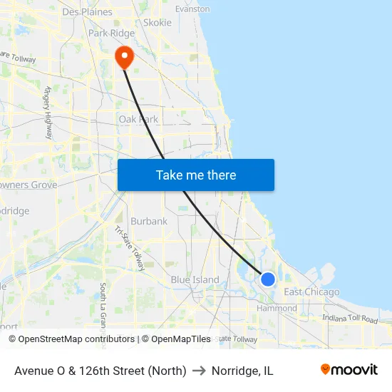 Avenue O & 126th Street (North) to Norridge, IL map
