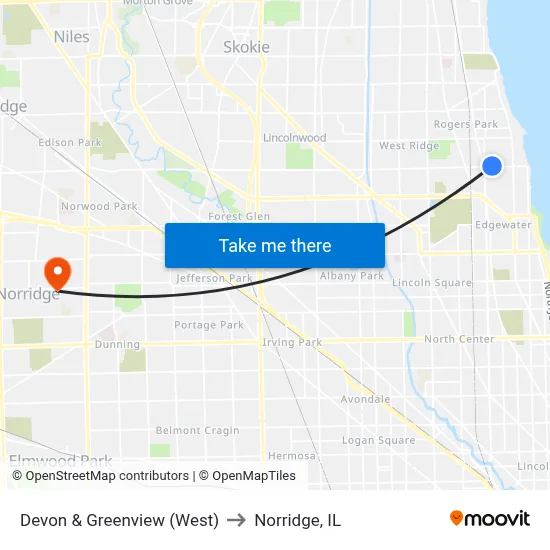 Devon & Greenview (West) to Norridge, IL map
