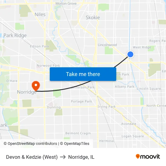 Devon & Kedzie (West) to Norridge, IL map