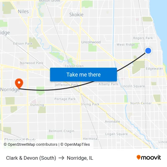Clark & Devon (South) to Norridge, IL map