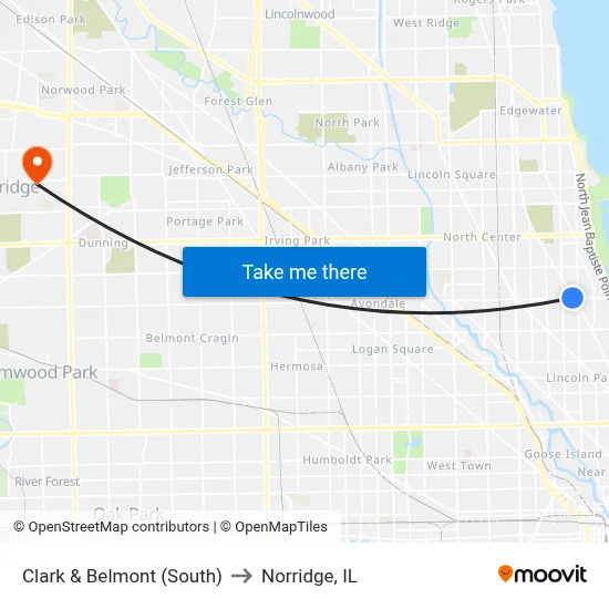 Clark & Belmont (South) to Norridge, IL map