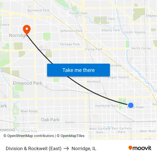 Division & Rockwell (East) to Norridge, IL map