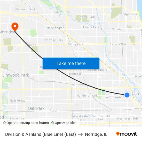 Division & Ashland (Blue Line) (East) to Norridge, IL map