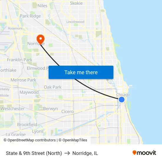 State & 9th Street (North) to Norridge, IL map