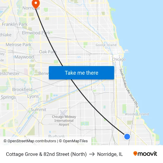 Cottage Grove & 82nd Street (North) to Norridge, IL map