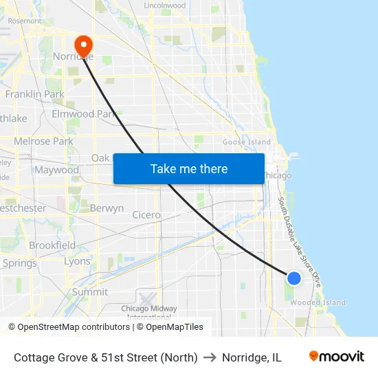 Cottage Grove & 51st Street (North) to Norridge, IL map