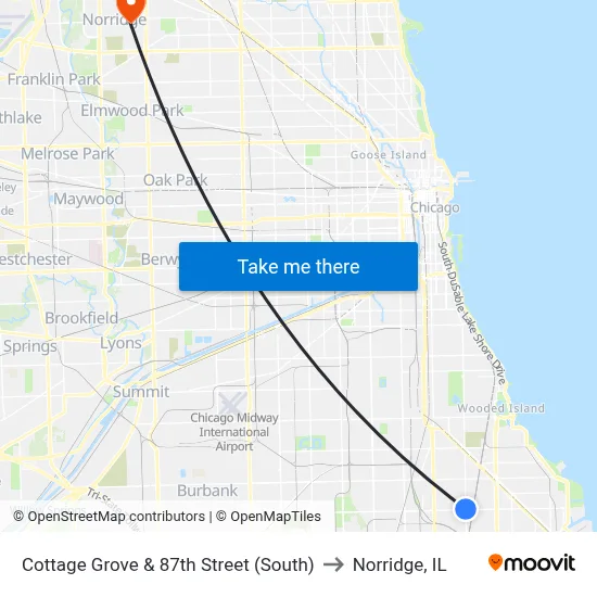 Cottage Grove & 87th Street (South) to Norridge, IL map