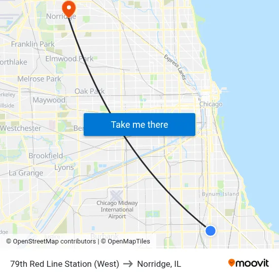 79th Red Line Station (West) to Norridge, IL map