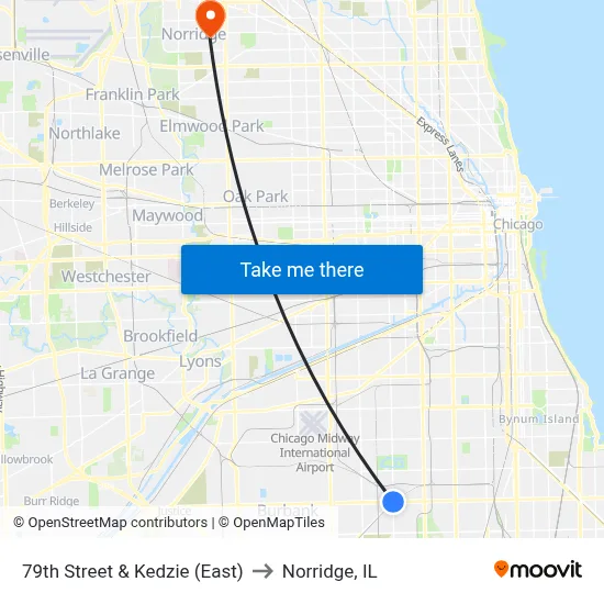 79th Street & Kedzie (East) to Norridge, IL map