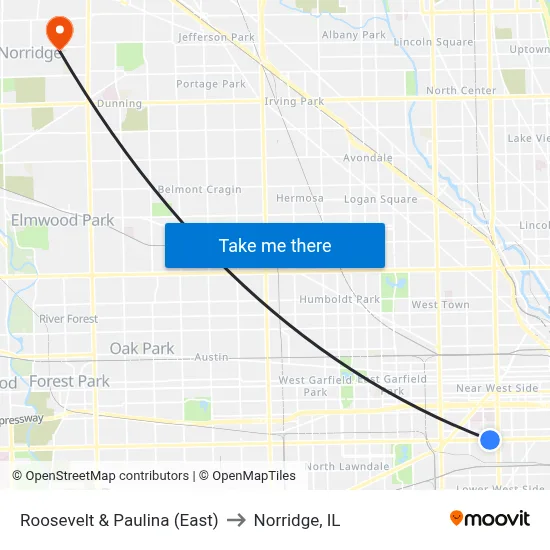 Roosevelt & Paulina (East) to Norridge, IL map