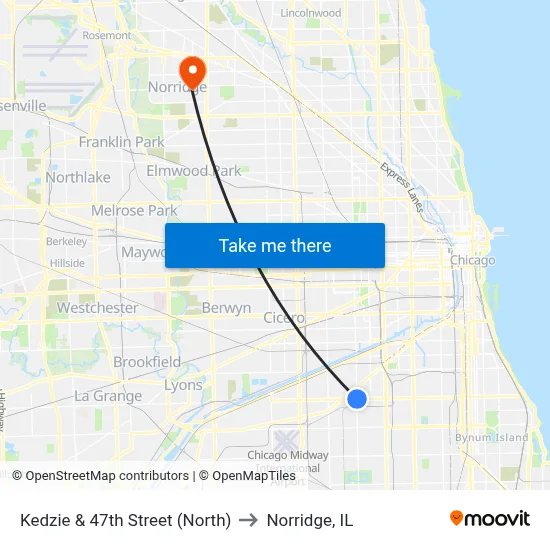 Kedzie & 47th Street (North) to Norridge, IL map