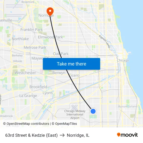 63rd Street & Kedzie (East) to Norridge, IL map