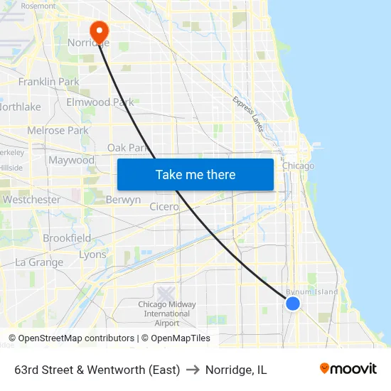 63rd Street & Wentworth (East) to Norridge, IL map