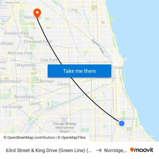 63rd Street & King Drive (Green Line) (East) to Norridge, IL map