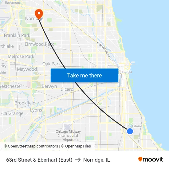 63rd Street & Eberhart (East) to Norridge, IL map