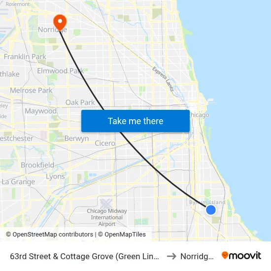 63rd Street & Cottage Grove (Green Line) (East) to Norridge, IL map