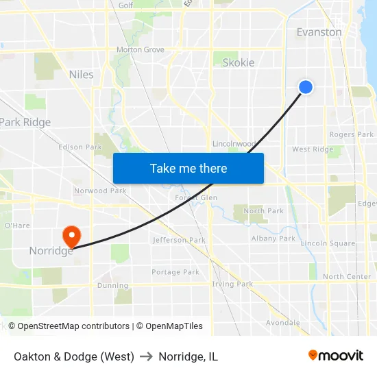 Oakton & Dodge (West) to Norridge, IL map