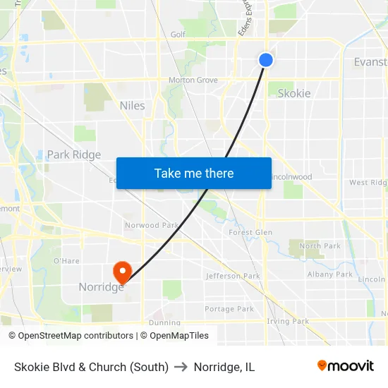 Skokie Blvd & Church (South) to Norridge, IL map