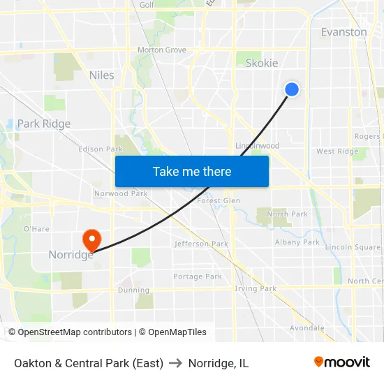 Oakton & Central Park (East) to Norridge, IL map