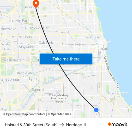 Halsted & 80th Street (South) to Norridge, IL map