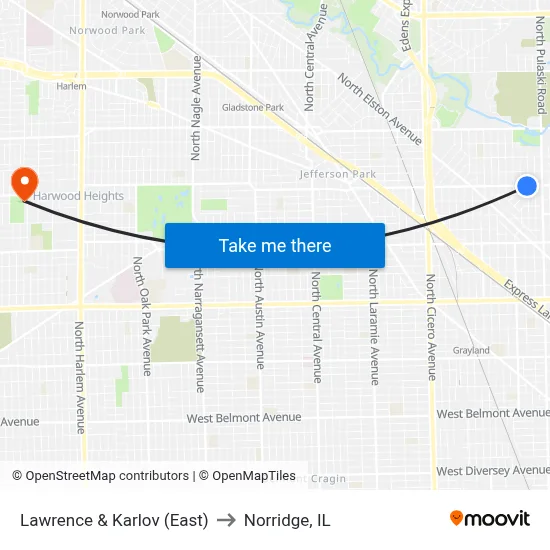 Lawrence & Karlov (East) to Norridge, IL map