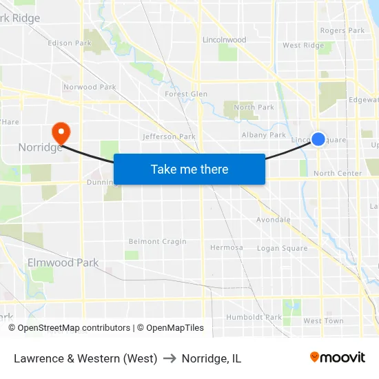 Lawrence & Western (West) to Norridge, IL map