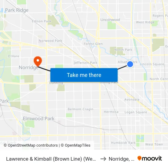 Lawrence & Kimball (Brown Line) (West) to Norridge, IL map