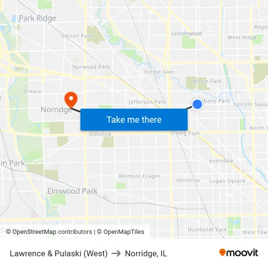 Lawrence & Pulaski (West) to Norridge, IL map