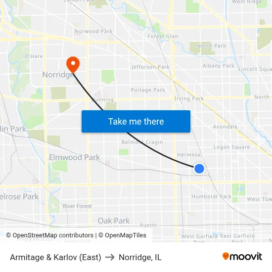 Armitage & Karlov (East) to Norridge, IL map