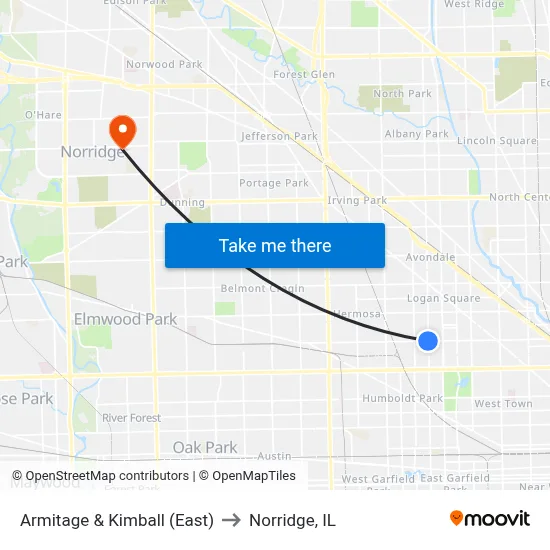 Armitage & Kimball (East) to Norridge, IL map