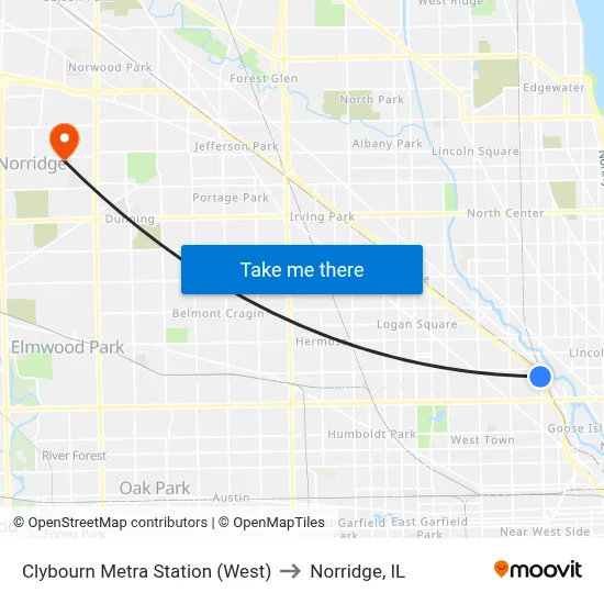 Clybourn Metra Station (West) to Norridge, IL map