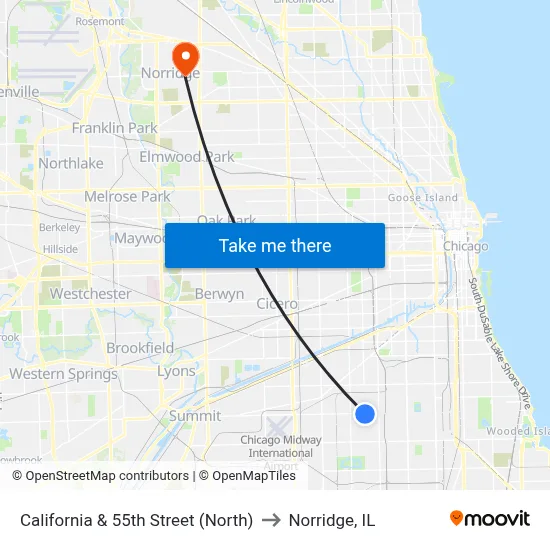 California & 55th Street (North) to Norridge, IL map