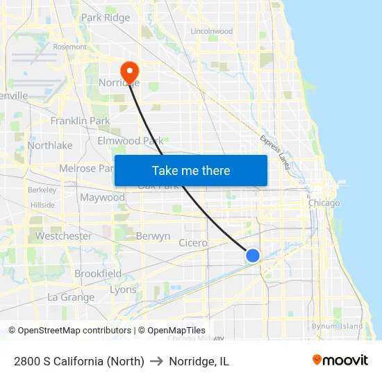 2800 S California (North) to Norridge, IL map