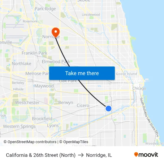 California & 26th Street (North) to Norridge, IL map