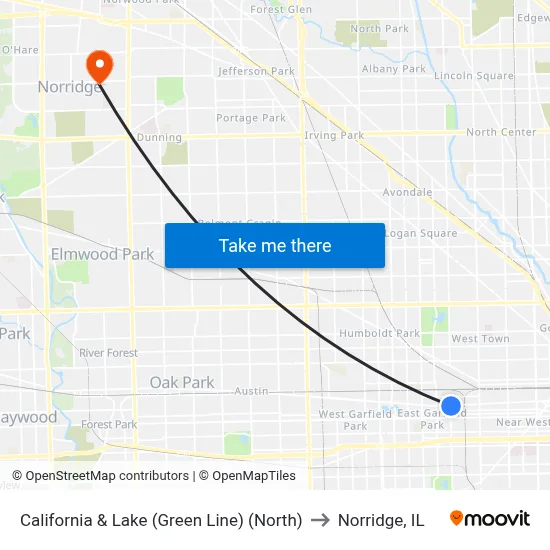 California & Lake (Green Line) (North) to Norridge, IL map