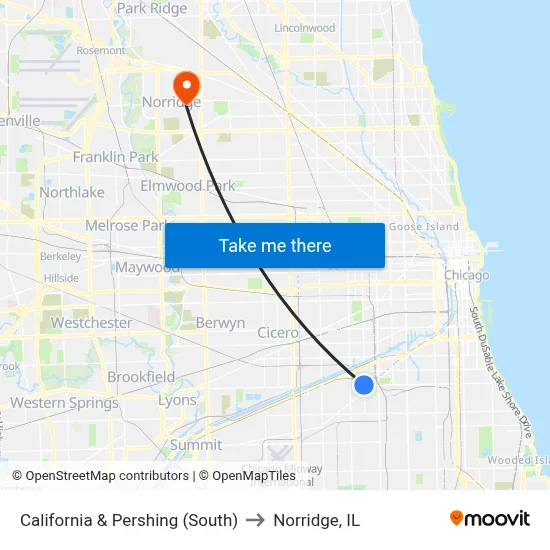 California & Pershing (South) to Norridge, IL map